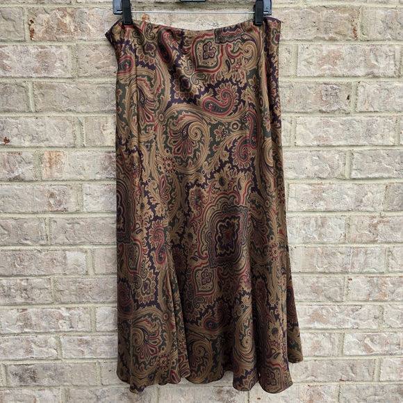 Lauren Ralph Lauren Paisley Silk Flared A-line Skirt Damson Plum Paisley Size 12 - Picture 9 of 10